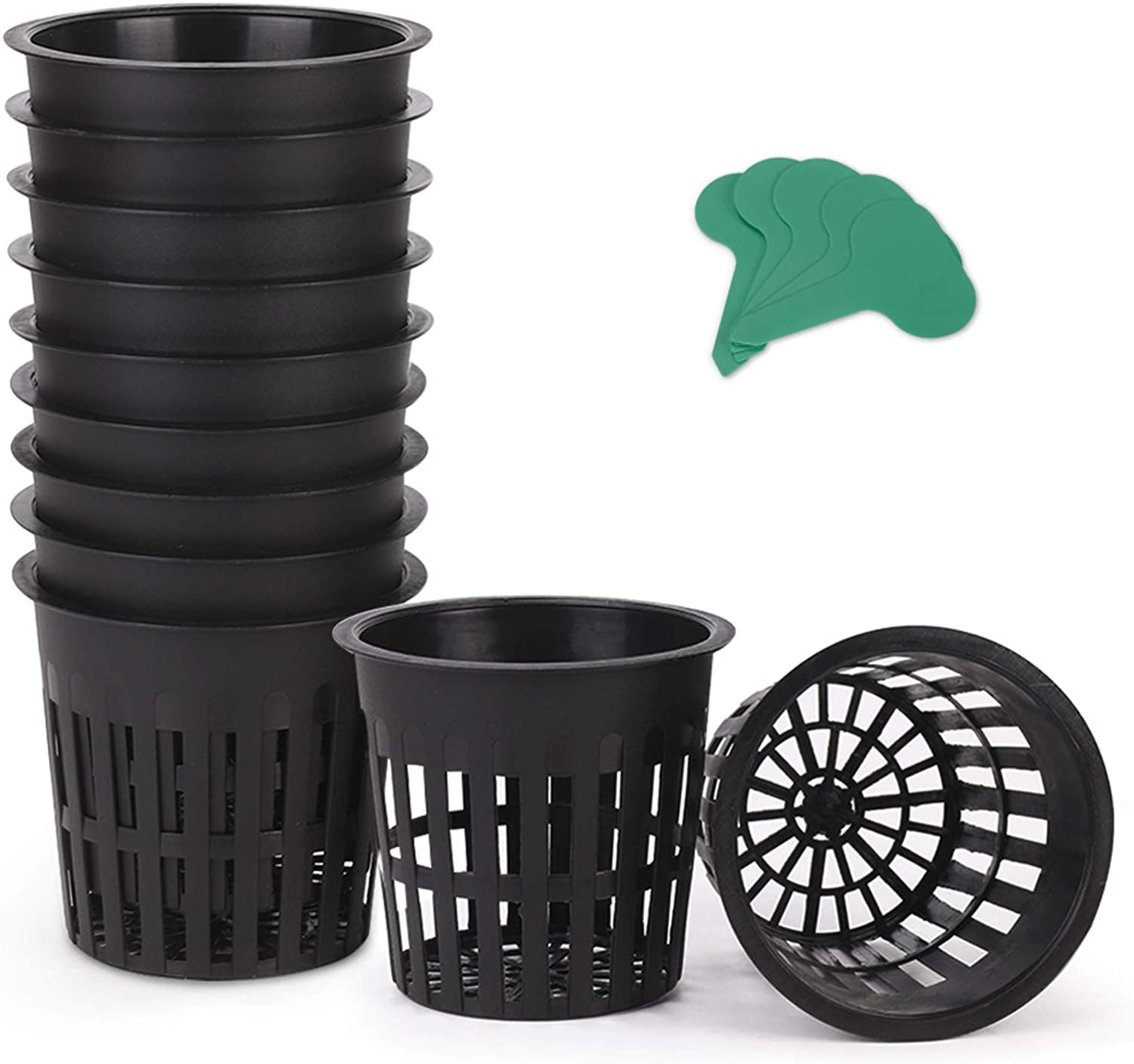 GROWNEER, GROWNEER 25 Packs 4 Inch Garden Slotted Mesh Net Cups, Heavy Duty Net Pots with 25Pcs Plant Labels, Wide Lip Bucket Basket for Hydroponics