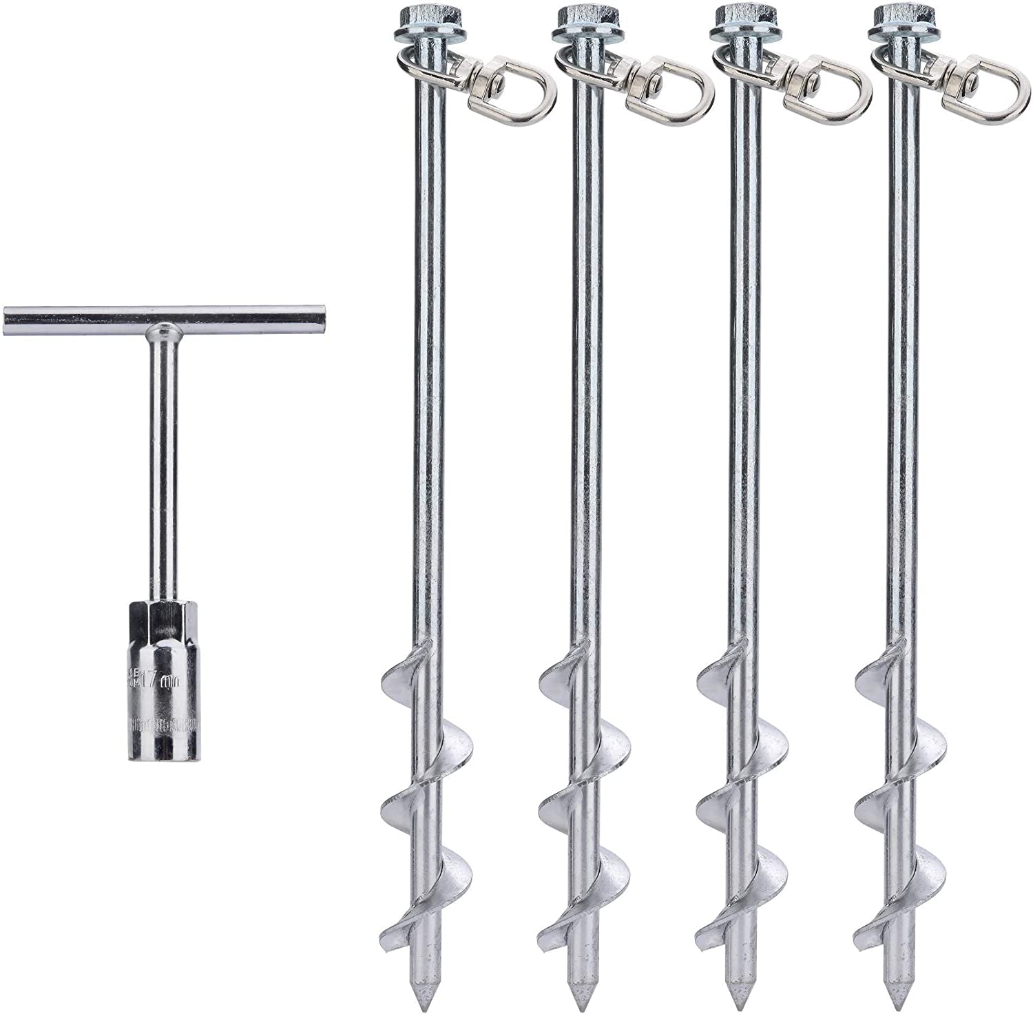 MightyPhine, Ground Anchors Screw in - 12 Inch Set of 4 - Tent Stakes Heavy Duty - Trampoline Anchor Kit - Earth Anchor - Swing Set Anchors for Metal Swing Set - Trampoline Stakes Anchors High Wind