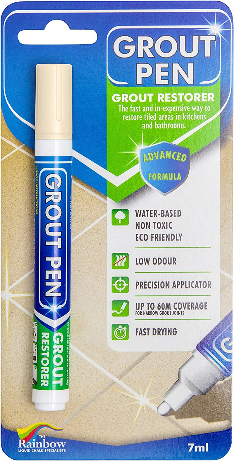 RAINBOW CHALK MARKERS LTD, Grout Pen - Designed for Restoring Tile Grout in Bathrooms & Kitchens (Cream)