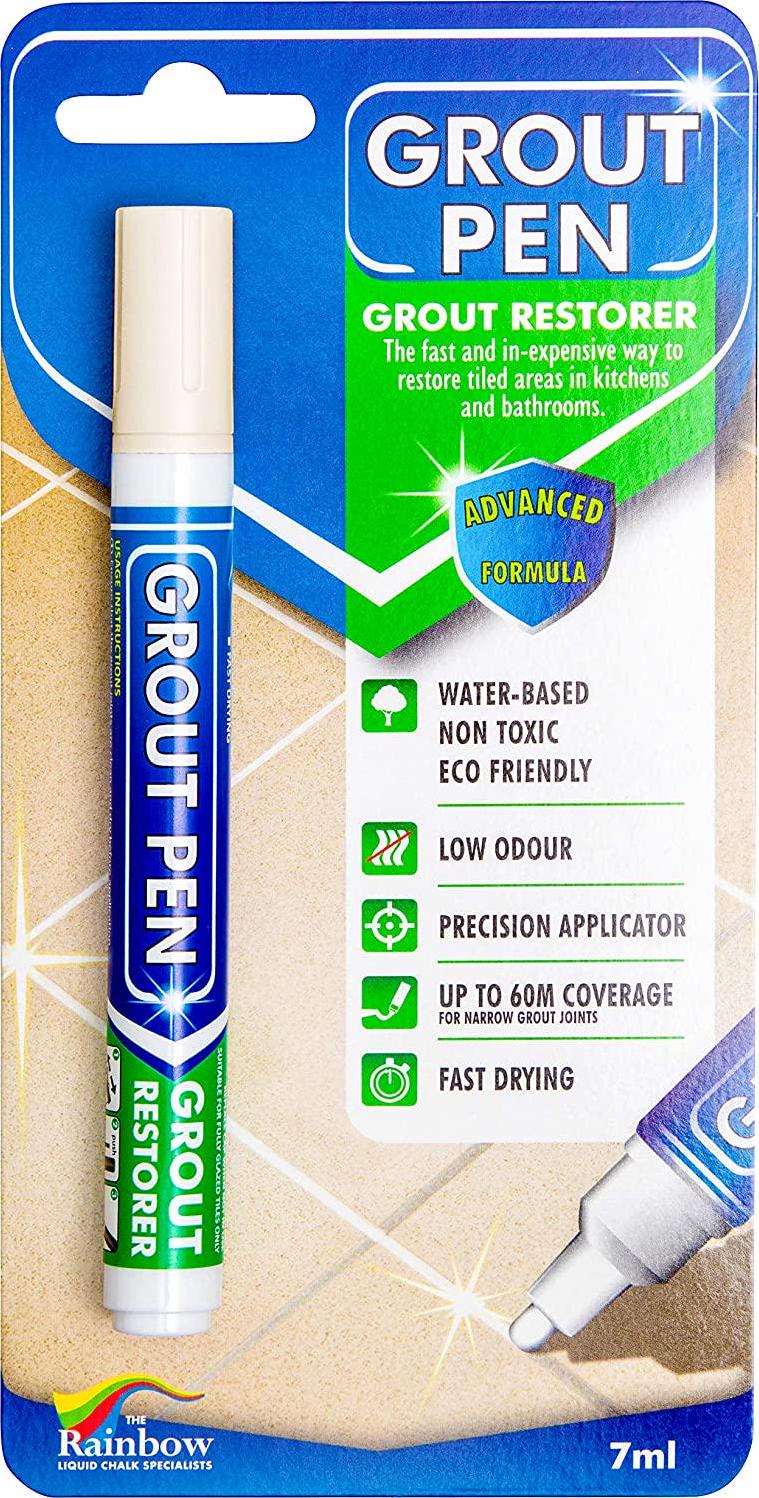 RAINBOW CHALK MARKERS LTD, Grout Pen - Ivory - Restore The Look of Kitchen and Bathroom Tile Grout Lines Clean and Whiten Floor, Wall, Counter, Shower, Sink DIY Easy.