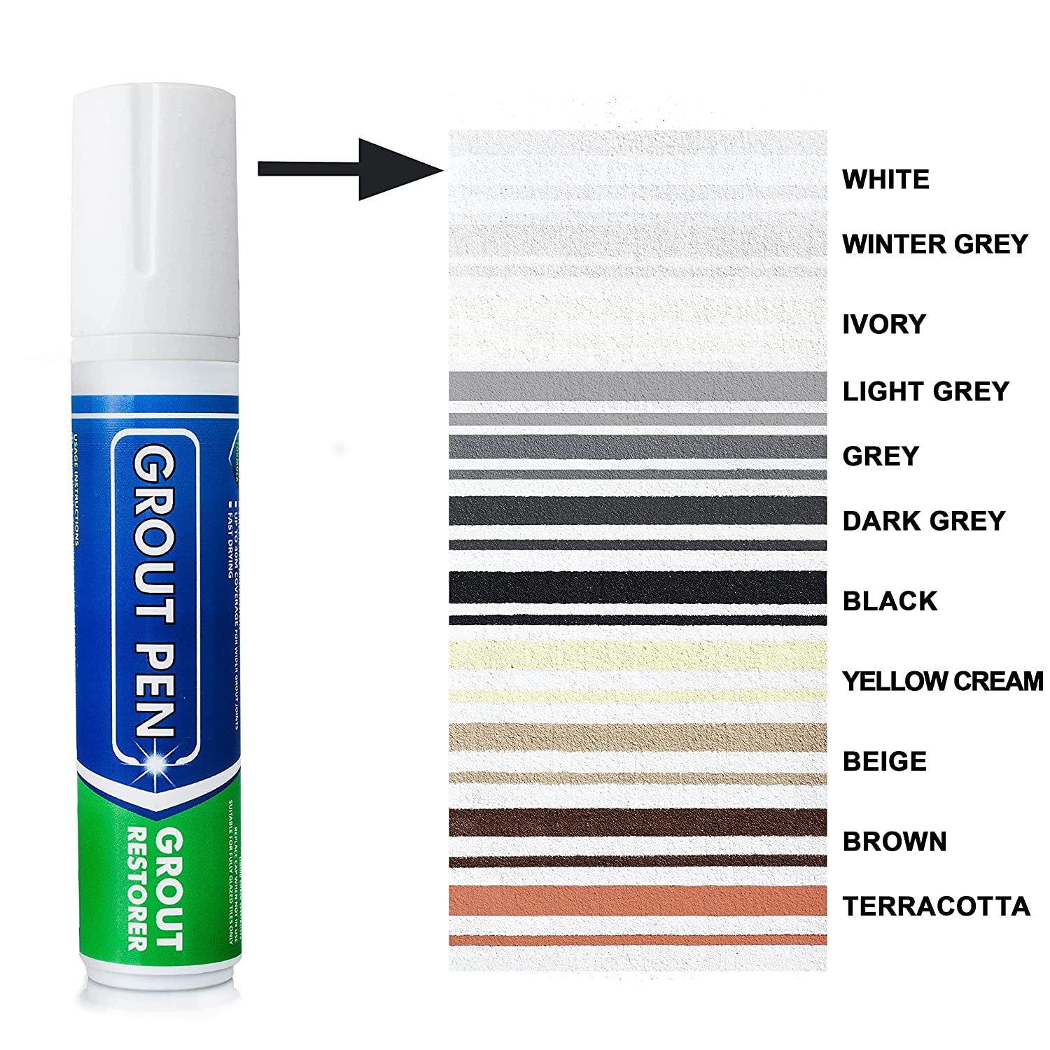 RAINBOW CHALK MARKERS LTD, Grout Pen Large White - Ideal to Restore the Look of Tile Grout Lines