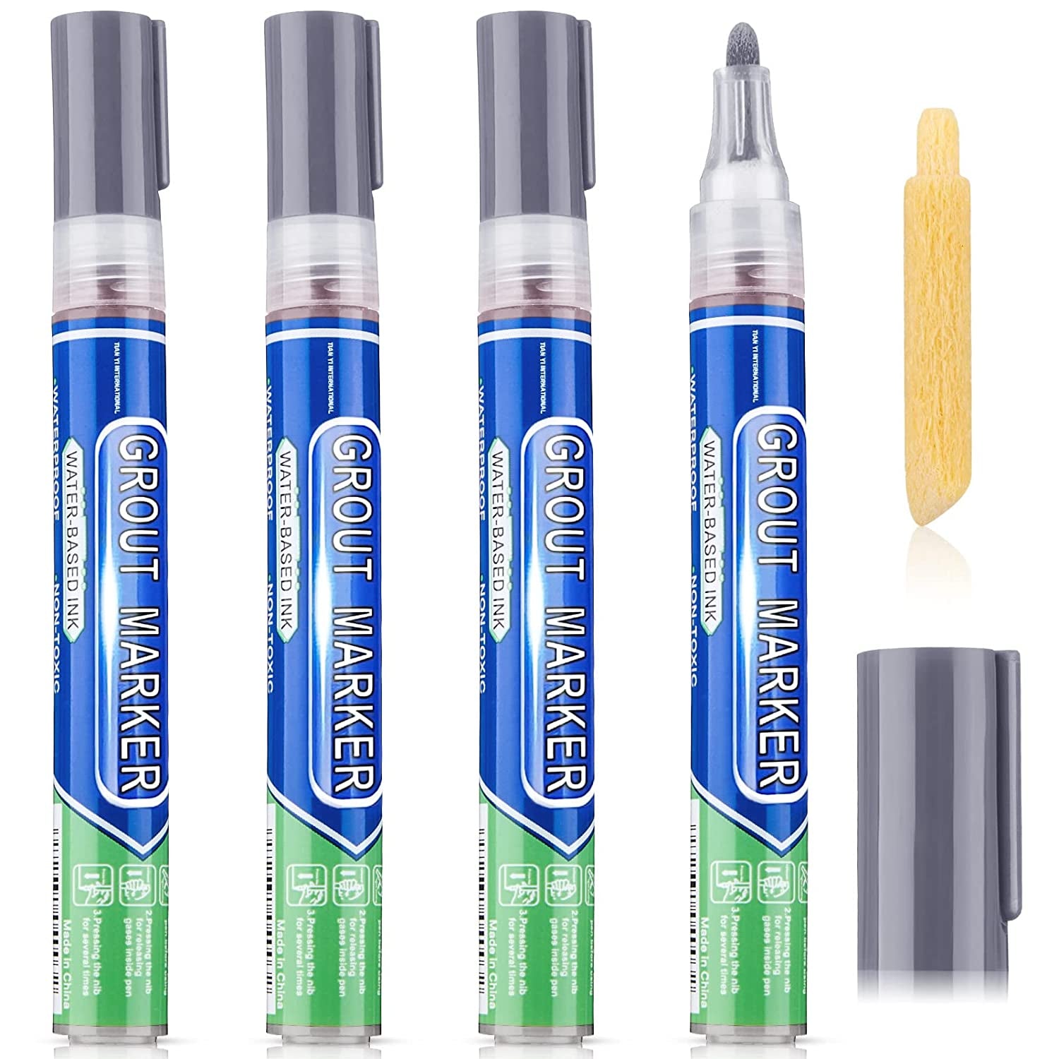 Zonon, Grout Wall Pen Tile Paint Markers Grout Repair Pen Sealer Pen for Bathrooms Kitchen Porch Patio Repair Refresh (Gray,4 Pieces)