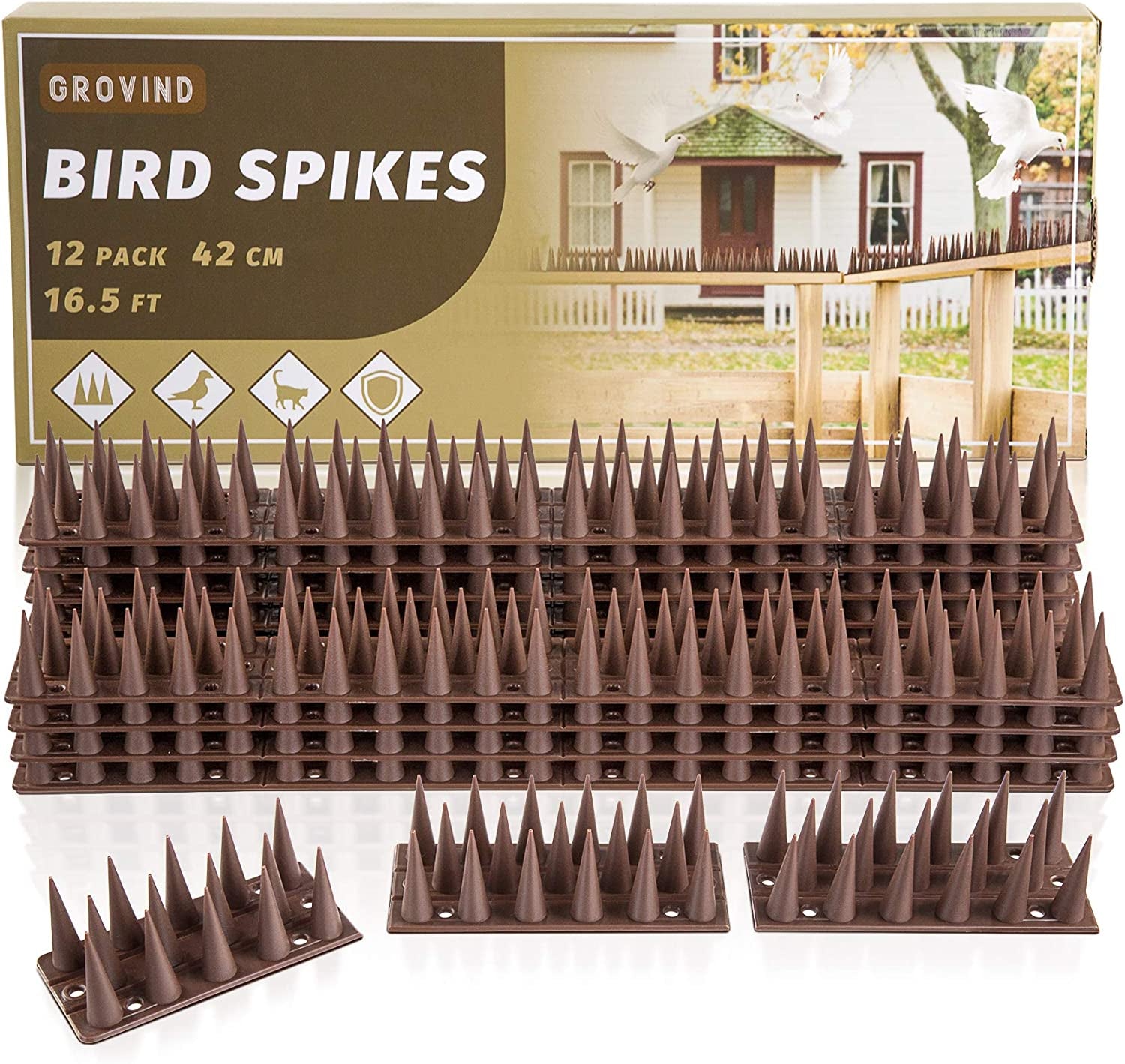 Grovind, Grovind Bird Spikes Plastic Raccoon Spikes to Deterrent Birds, Cats, Pigeons and Small Animals Bird Fence Spikes for Roof, Fountain and Garden