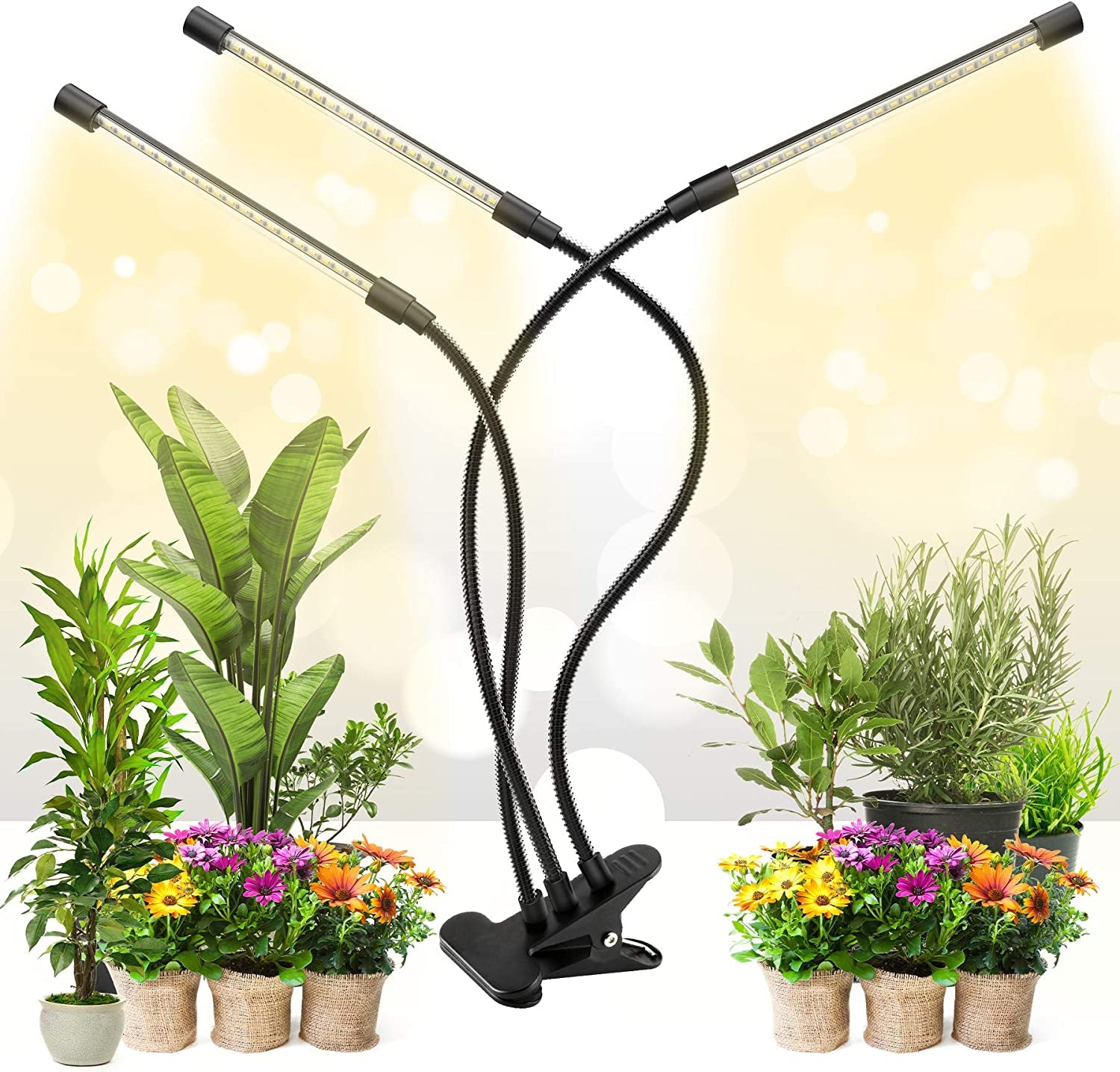 Joymisin, Grow Light for Indoor Plants 10 Dimmable Levels Full Spectrum LED Plant Lights with Auto On/Off 3/9/12H Timer, Adjustable Gooseneck 3 Switch Modes(No AC Adapter)