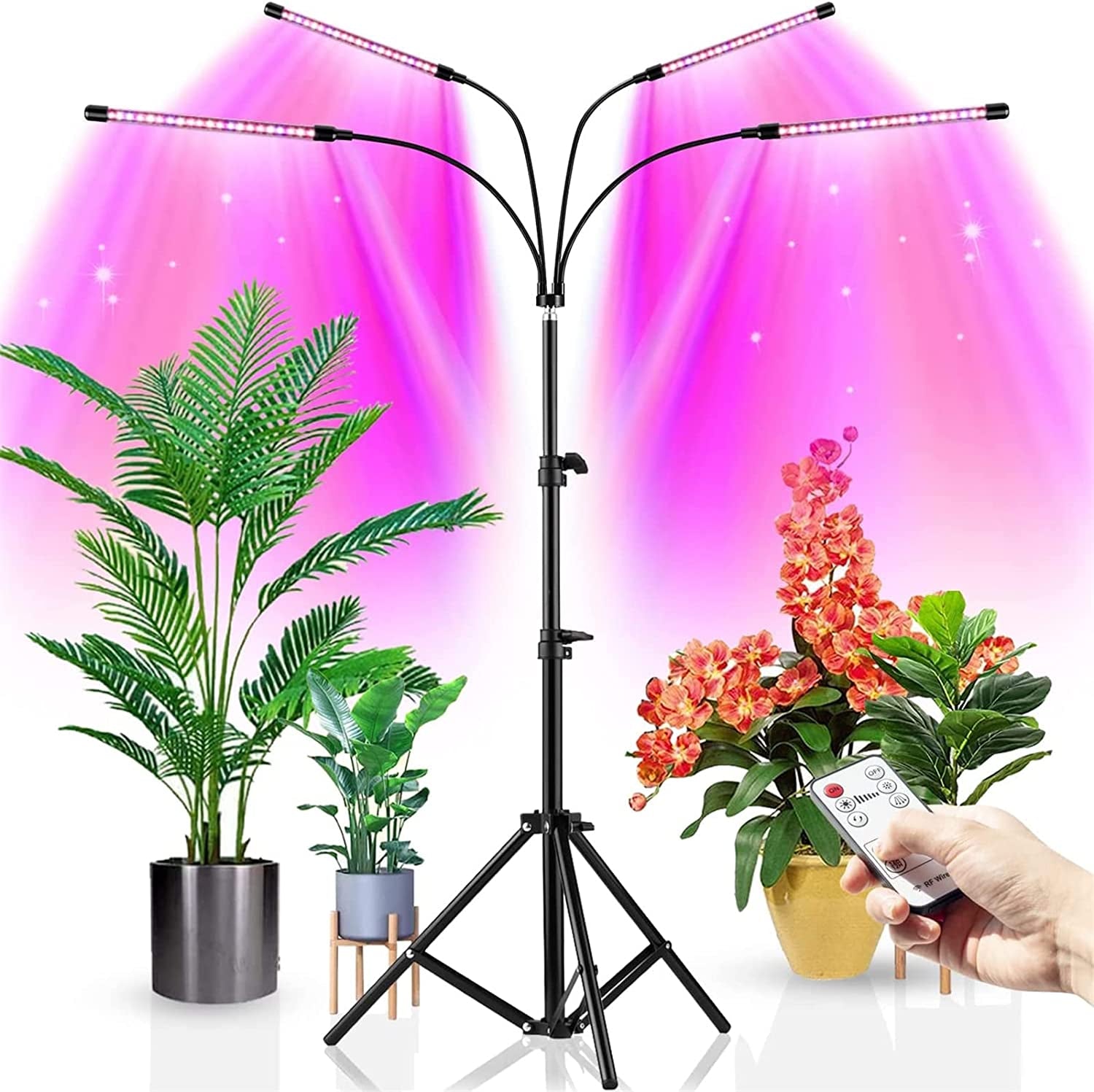 Nikuwaxi, Grow Lights for Indoor Plants, LED Full Spectrum Led Plant Growing Light for Indoor Plants, 3 Light Modes & 4 Heads Grow Lamp with 4/8/12H Timer, Suitable for All Indoor Plants (Tripod Adjustable 15-48 Inch)