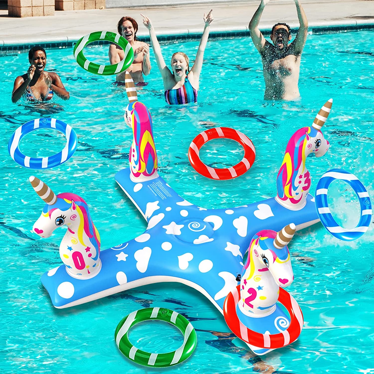 Hstyle, H-Style Pool Ring Toss Games, Inflatable Dinasour Pool Toys with 6Pcs Rings for Kids and Adults, Multiplayer Summer Swimming Pool & Beach Party Funny Games for Friends and Family