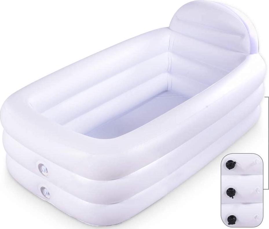 HIWENA, HIWENA Inflatable Portable Bathtub, White Durable Soaking Bath Tub with Large Backrest, Freestanding Inflatable Pool Bathroom Home Spa