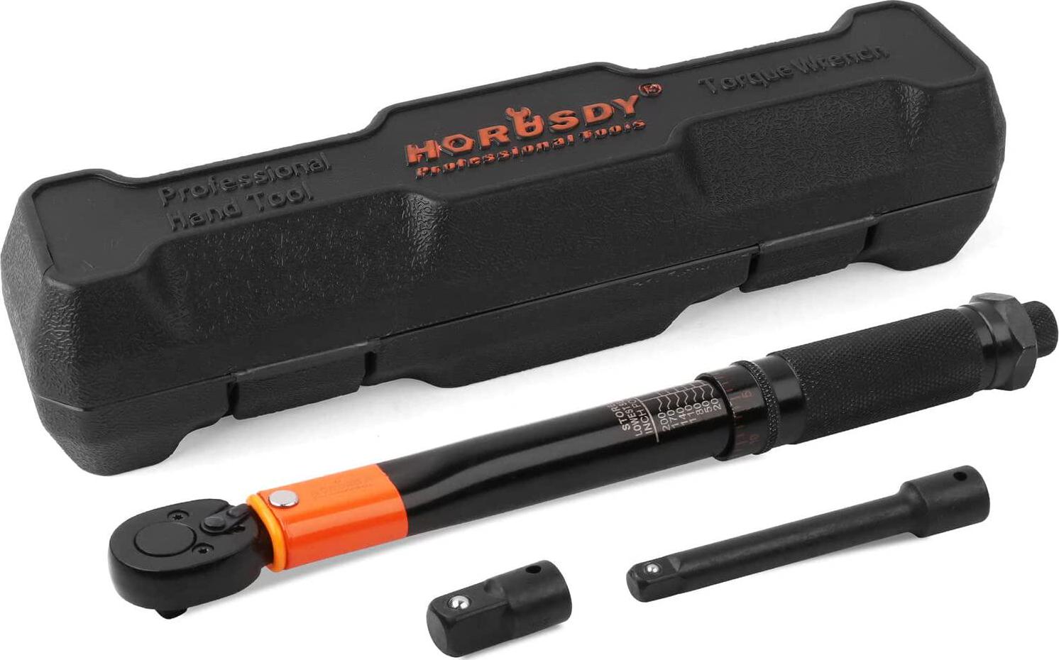 HORUSDY, HORUSDY 3-Piece Ratchet Click Torque Wrench Set, 1/4-Inch Drive with Socket Adaptors and Extension Bar