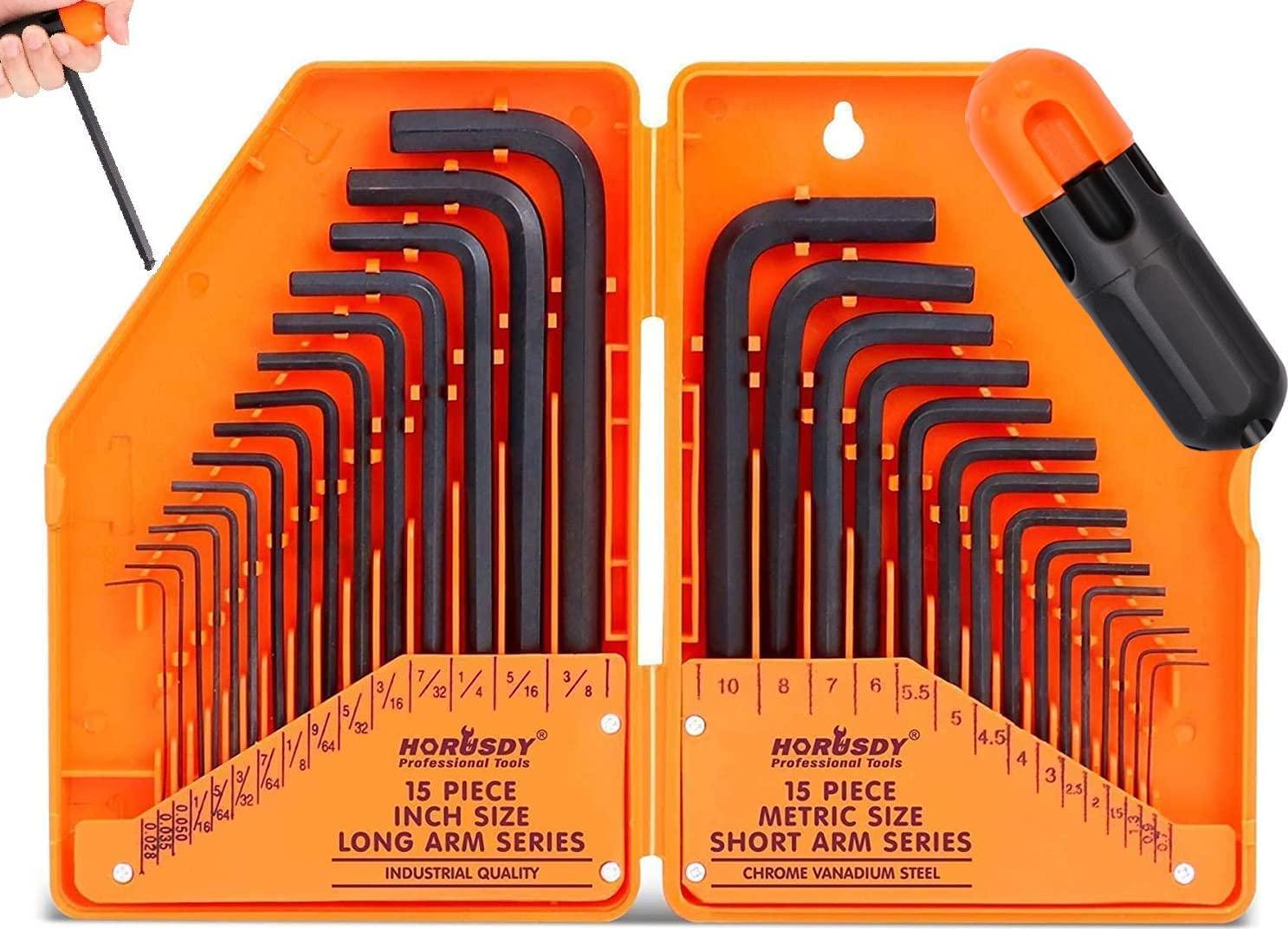 HORUSDY, HORUSDY 31-Piece Hex Key Set, Allen Wrench Set With T-handle Inch/Metric MM(0.7mm-10mm) SAE(0.028 -3/8)