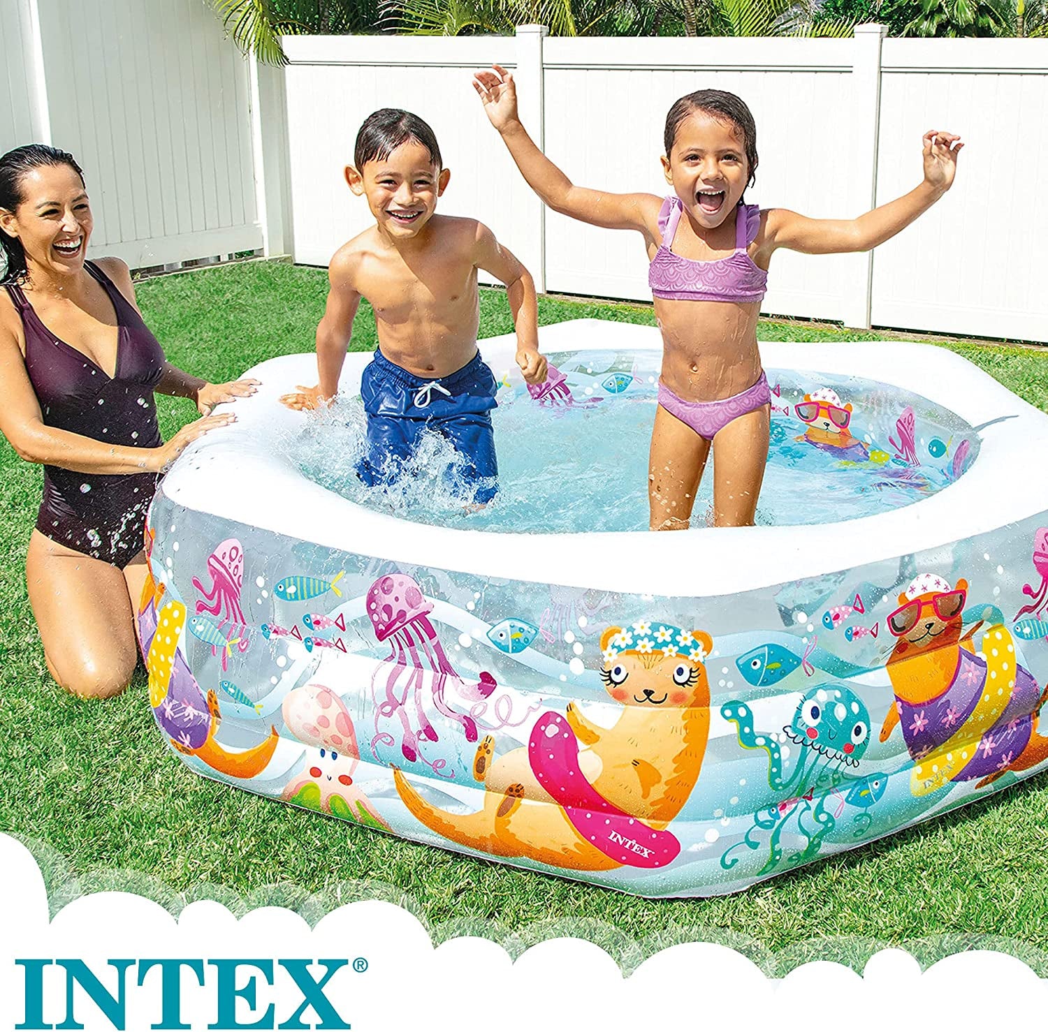 INTEX, Intex Swim Center Ocean Reef Inflatable Pool, 75" X 70" X 24", for Ages 6+